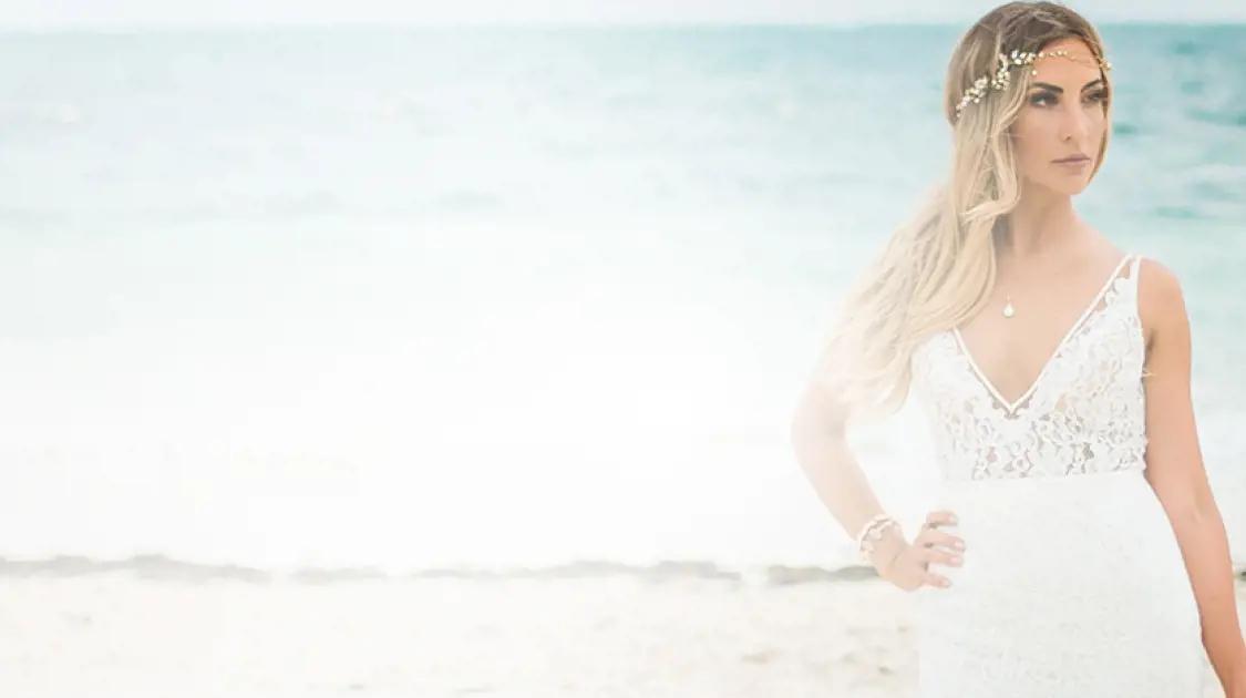 lace wedding dress on the beach from sorelle bridal salon in washington, pennsylvania